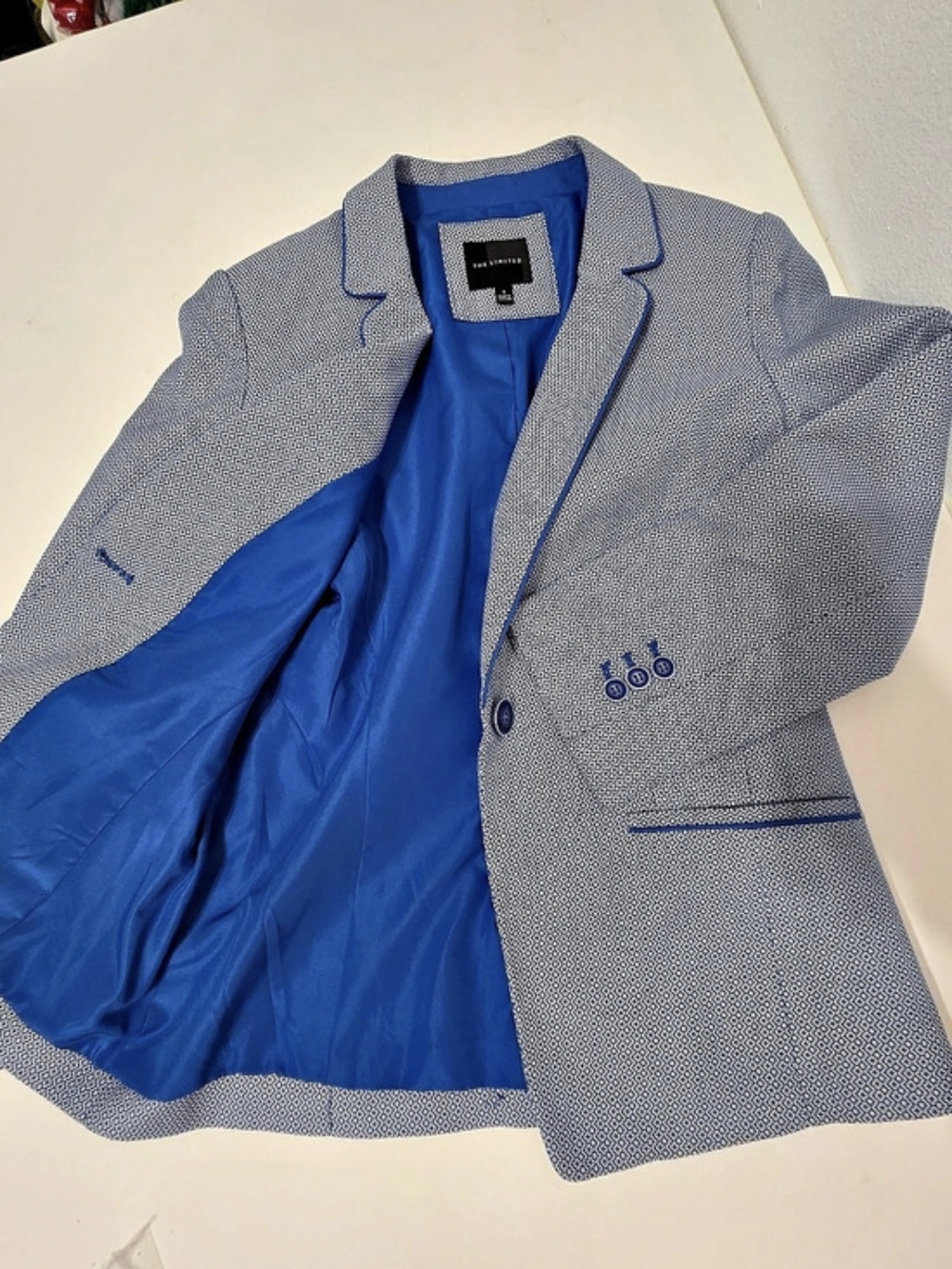 The Limited Geometric Blazer in Blue & White Size Small